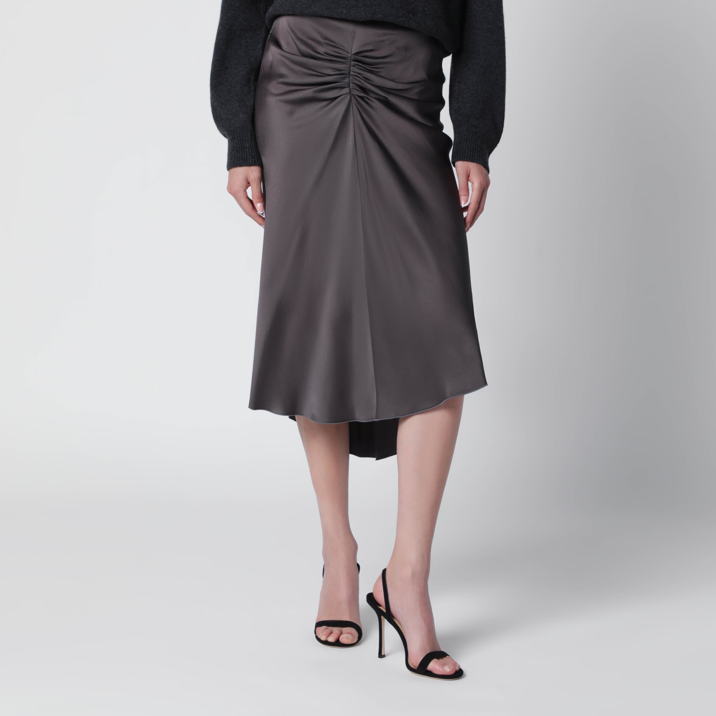 Victoria Beckham Bela Midi Skirt In Mineral Grey Crãªpe Satin Women