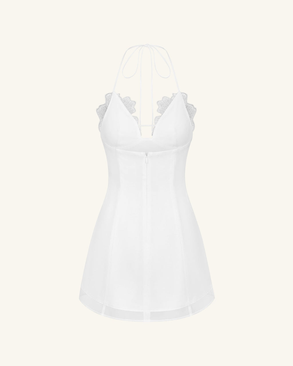 Flower Embroidered Mini Dress - White