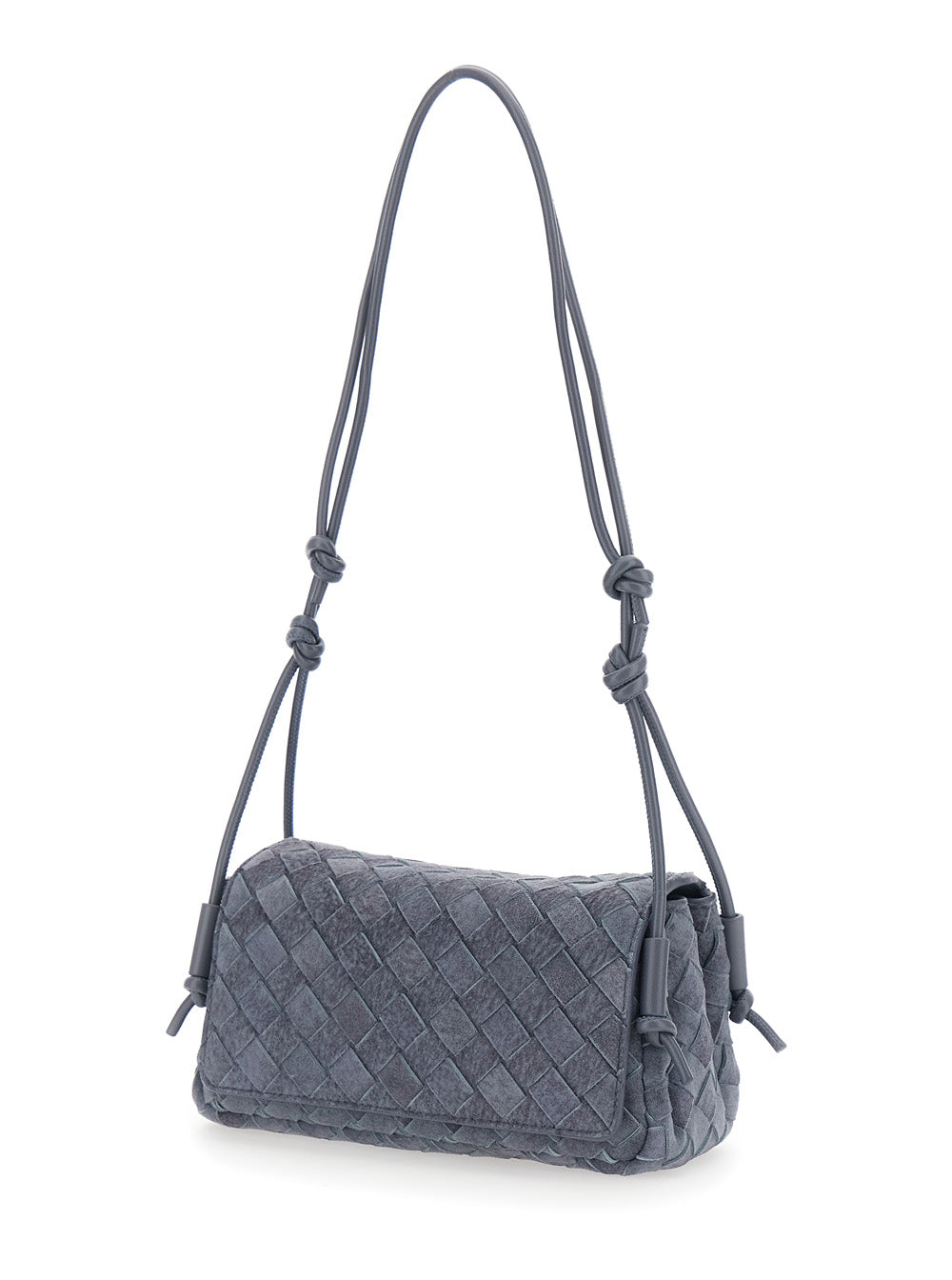 Bottega Veneta Women 'Notturno' Blue Crossbody Bag With Adjustable Strap And Intreccio Motif In Suede For Women