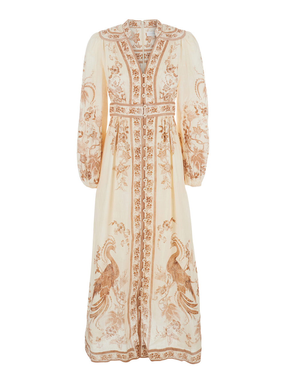Zimmermann Women 'Indra' Multicolor Long Dress With V-Neck And All-Over Motif In Linen For Women
