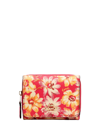 Coach Small Trifold Wallet With Vintage Daisy Script Print
