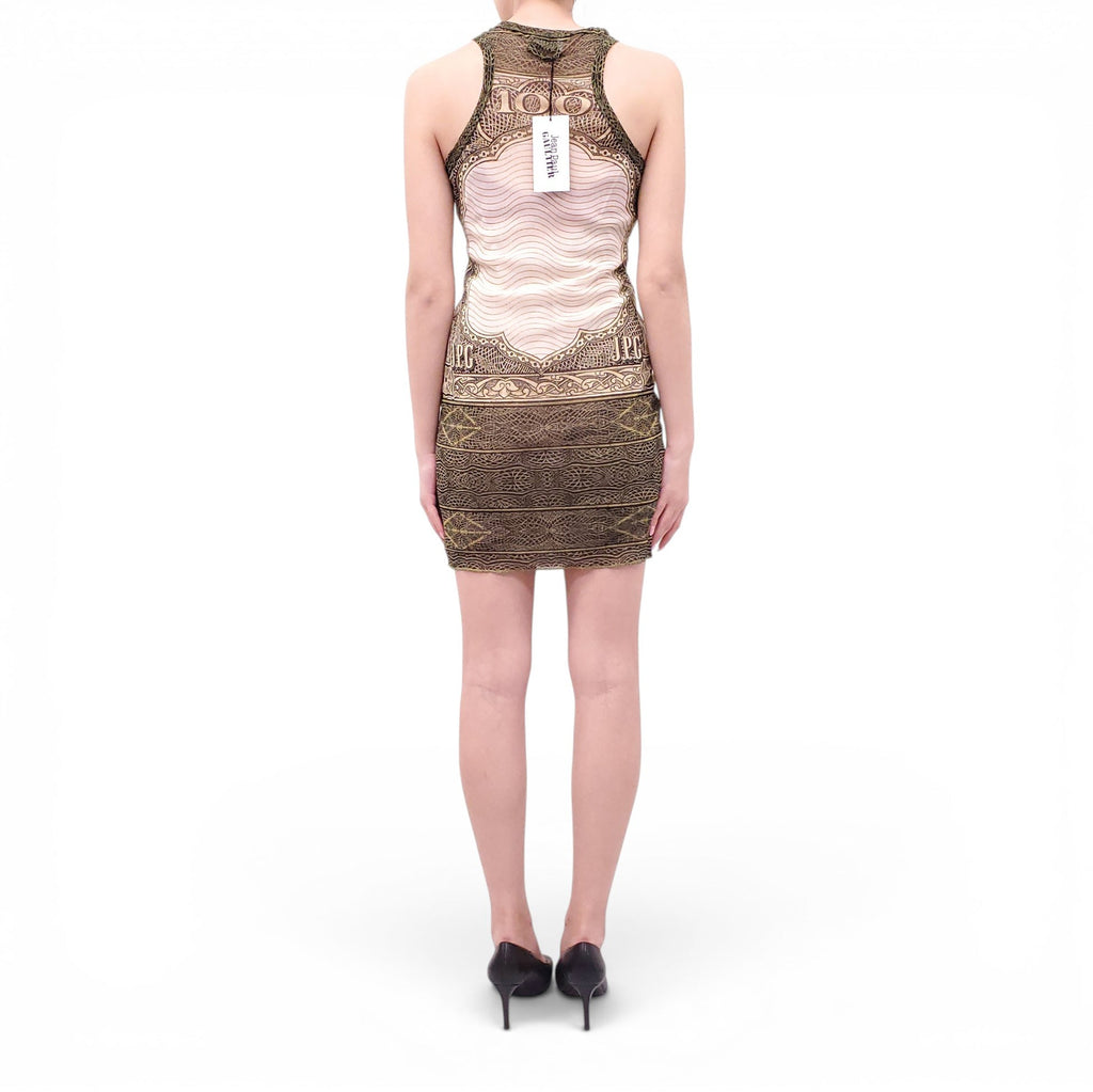 JEAN PAUL GAULTIER GREEN MONEY PRINT MESH DRESS - SIZE XL
