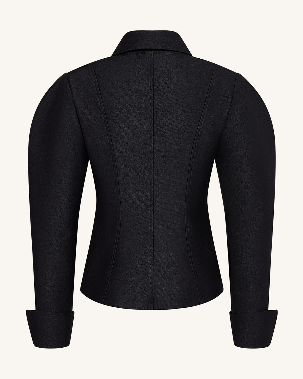 Scalloped Placket Leg of Mutton Blazer - Black